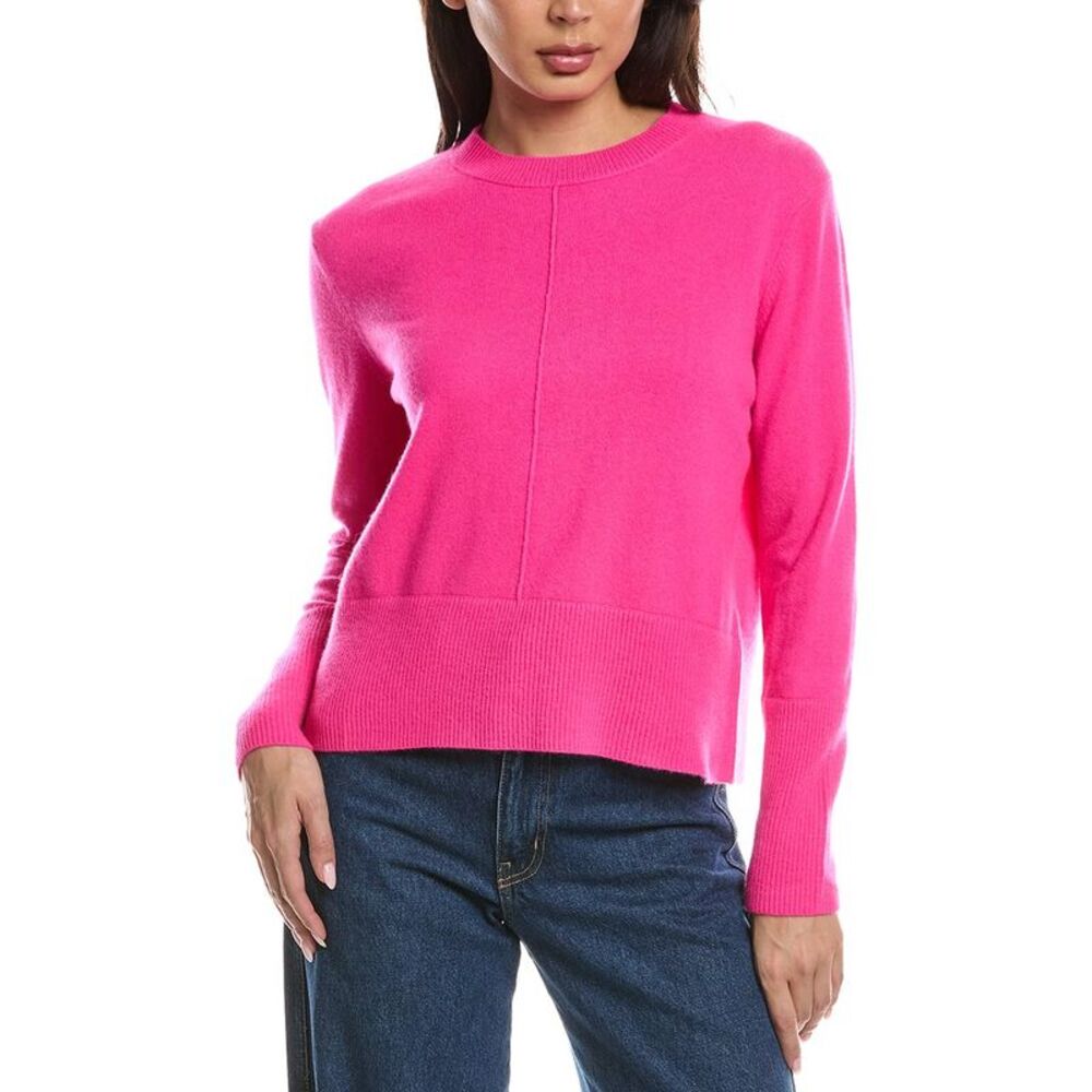 Forte Cashmere Womens Exposed Seam Crewneck 100% Cashmere Sweater, Pink